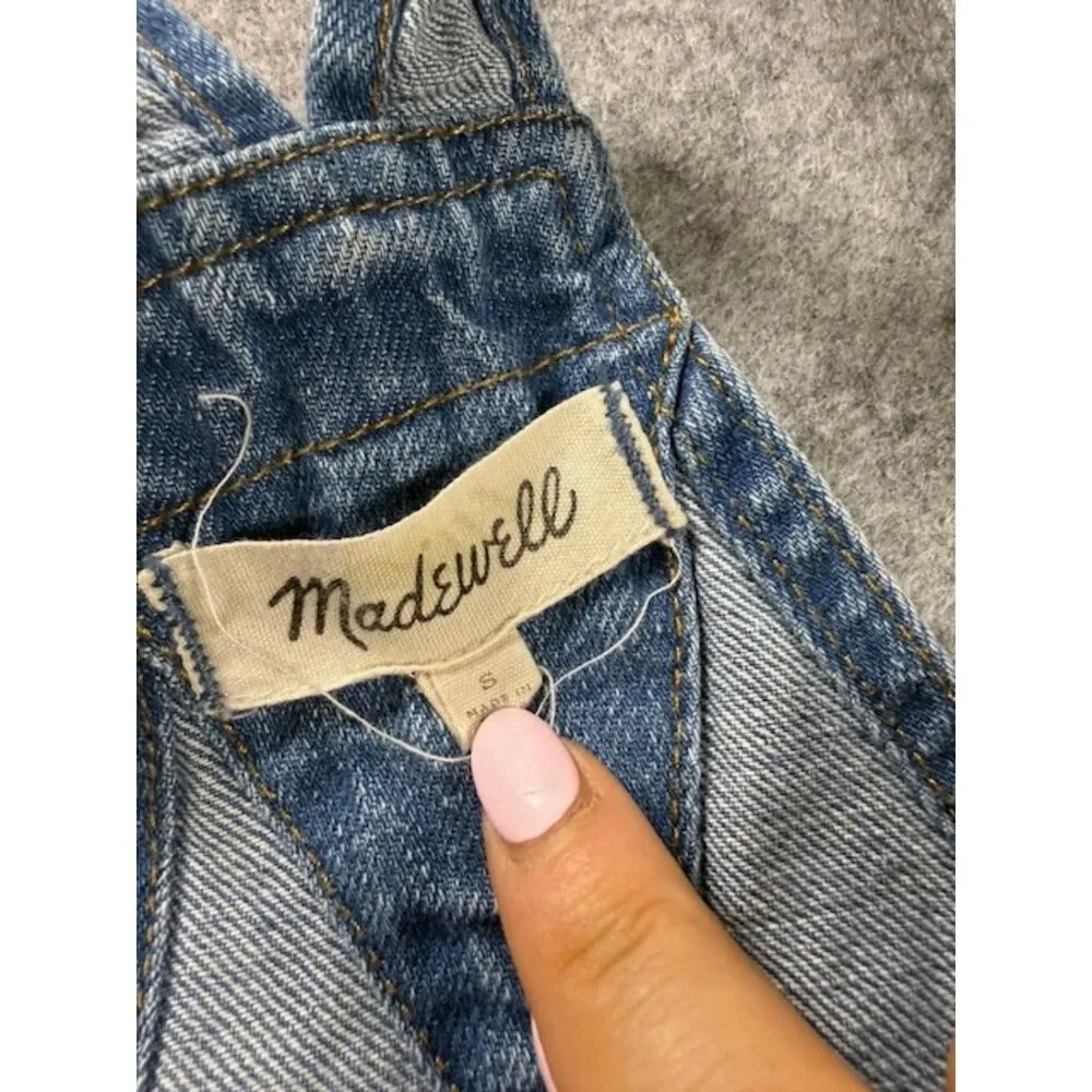 Madewell Denim Short Overalls Women's S Blue 100% Cotton Raw Hem Bib Shortalls